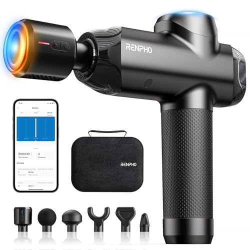 RENPHO Power+ Thermacool Massage Gun with Heat and Cold, Fathers Day Dad Gifts, 12mm Amplitude Deep Tissue Percussion Massager for Professional Athletes, App Controlled Guided Courses, 6 Speeds - color: Soot-black