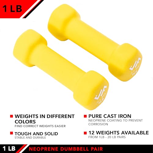 JFIT Dumbbell Pairs or Sets – Neoprene & Vinyl Coated Hand Weights for Home Gym, Strength Training, Aerobics, Cardio Exercise and Fitness - size: 1 lbs (Pair), style: Dumbbell Pair