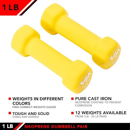 JFIT Dumbbell Pairs or Sets – Neoprene & Vinyl Coated Hand Weights for Home Gym, Strength Training, Aerobics, Cardio Exercise and Fitness - size: 1 lbs (Pair), style: Dumbbell Pair