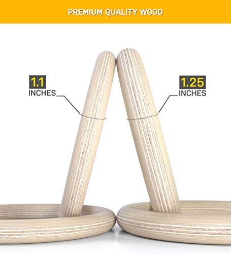 Wood Gymnastic Rings (Rings Only) and Exercise Videos Guide for Gym, Compatible with Crossfit, and Bodyweight Training