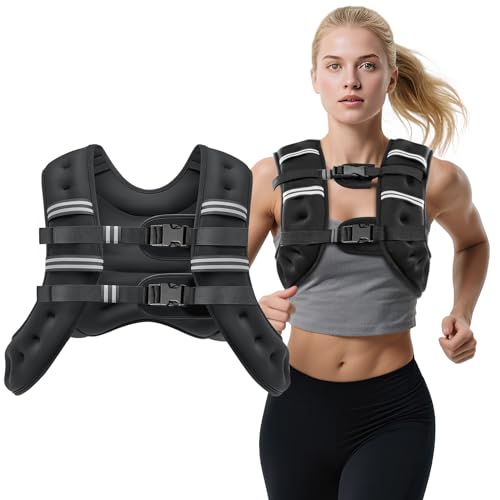 Weighted Vest, 8lb/12lb/16lb/20lb Weight Vest with Reflective Stripes for Men Women, Two Adjustment Straps for Workout, Strength Training, Running, Fitness, Muscle Building, Weight Loss - color: Black, size: 16lb