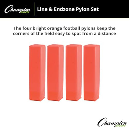 Champion Sports Football Field Pylon Set of 4 Hi Vis Orange 4"x18" Markers-Durable Vinyl/Nylon & Poly Foam Core-Weighted Base