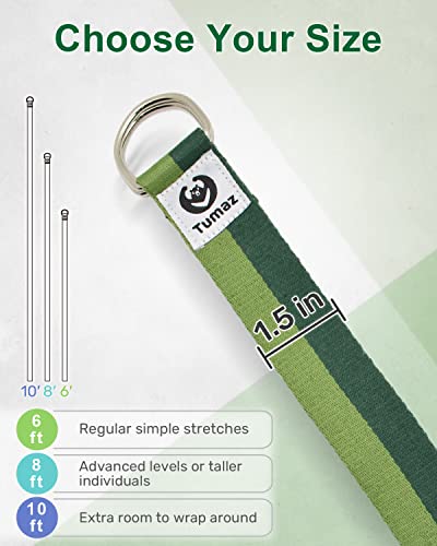 Yoga Strap/Stretch Bands [15+ Colors, 6/8/10 Feet Options] with Extra Safe Adjustable D-Ring Buckle, Durable and Comfy Delicate Texture - Best for Daily Stretching, Physical Therapy, Fitness