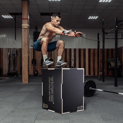VEVOR 3 in 1 Plyometric Jump Box, Easy-to-Assemble Wood Plyo Box for Jumping Trainers, Home Gym Training and Conditioning