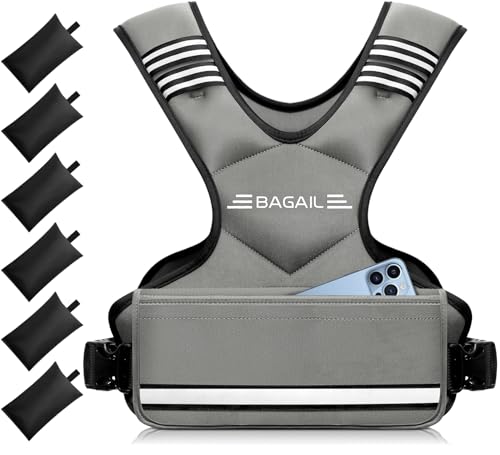 BAGAIL Adjustable Weighted Vest for Women 4-10lb/12-18lb/20-32lb, Comfortable U-Neck Rucking Vest with 6 Removable Weights, Storage Pocket and Reflective Strips for Walking, Jogging, Weight Loss - color: Grey, size: 4-10 Lb