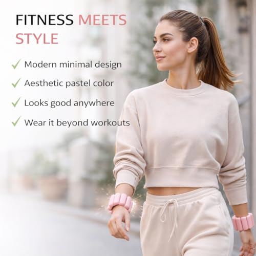 Elegance Adjustable Wrist & Ankle Weights for Women – Wearable Fitness Bracelets for Pilates, Yoga, Walking & Home Workout – Soft Silicone Weighted Bangles (1 LB Pair) (Pink)