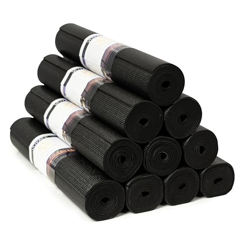Voyage Yoga Mat, 10 Pack, 72" x 24" Professional Studio and Gym Bulk Yoga Mats, 5mm Thick, Durable, Anti-Tear, Non Slip Fitness and Exercise Mats - color: Black