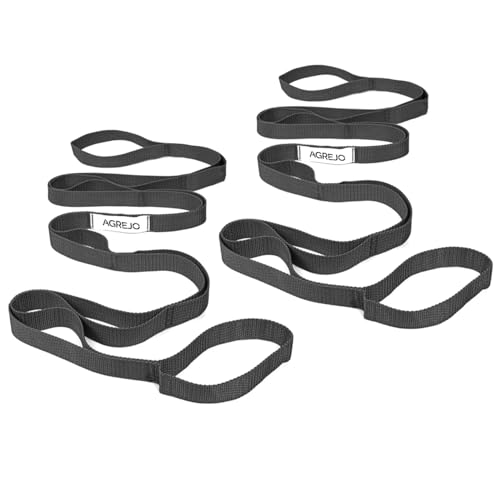 Stretching Strap Yoga Strap Physical Therapy for Home Workout, 10 Loops Non-Elastic Stretch Band for Pilates, Flexibility, Exercise and Gymnastics - color: 2-Pack Black/Black