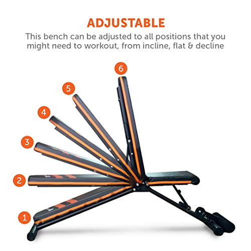 Exercise Bench Adjustable Foldable Compact Workout Weight Bench Easy To Carry NO ASSEMBLY NEEDED, Black-Orange (FOLD-110B)