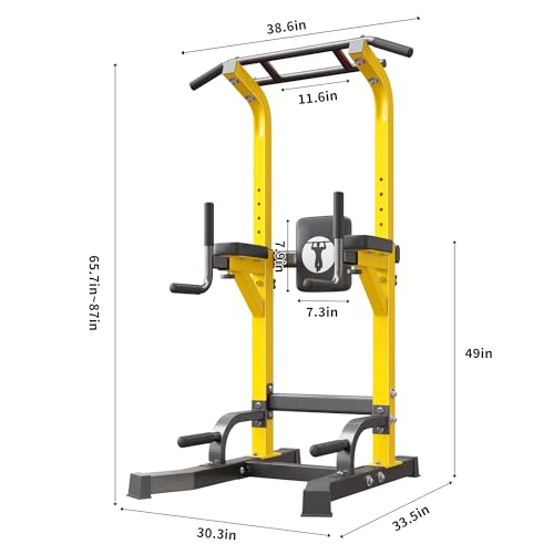 SogesHome Multifuntional Power Tower Pull Up Bar Dip Station for Home Gym - color: Yellow