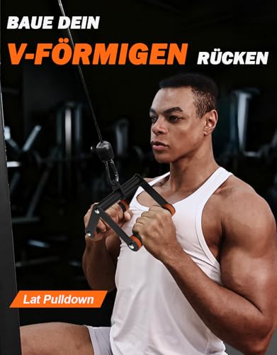 Double D Row Handle Cable Attachment for Gym & Home Workouts, V Bar Cable Attachment with Non-Slip Grips, Orange