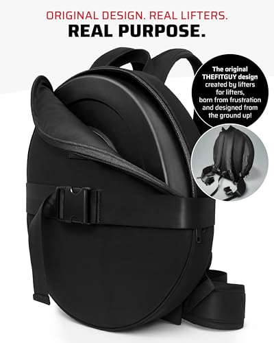 THEFITGUY Weighted Backpack for Gym Weight Plate - for Pushups, Calf Raises, Squats, Wear on Back or Front, Fits Up to 17.5” Diameter, 2.5” Thick Plate, Padded Straps & Secure Buckles - For Home & Gym