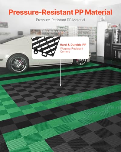 VEVOR Interlocking Drainage Mat, 12” x 12” Modular Interlocking Cushion, 24 Pcs Splicing Drainage Mats, Non-Slip PP Drainage Floor Tile and Shower Mat, for Garage, Garden, Kitchen & Outdoor, Black