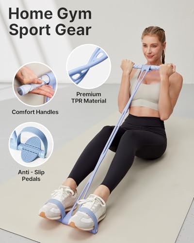 YOTTOY Pedal Resistance Band, Thick Elastic Tension Rope with Handles, Sit-Up Pull Rope Fitness Equipment for Leg, Arm, Abs, Waist, Home Gym