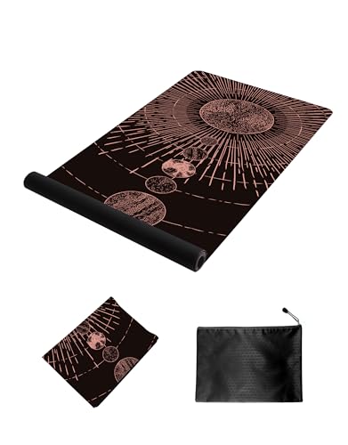 nuveti Printed Travel Yoga Mat-1/16 Inch Thick Non Slip Fitness Workout Mat with Carrying Bag, Foldable Lightweight Suede & Natural Rubber Yoga Mat for Yoga Pilates and Fitness 72" L x 24" W x 1.5mm - color: TaiYangXiXingXing