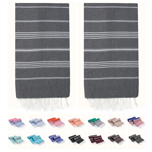 PARK & OZ Turkish Beach Towels 2-Pack – Oversized 100% Cotton Quick-Dry, Sand-Free & Ultra-Absorbent Blanket 72" x 40" – Lightweight Travel Towels for Beach, Pool, Spa, Gym, Camping & Home (Dark Gray) - color: Dark Gray