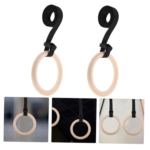 UPKOCH Wooden Gymnastics Rings with Adjustable Straps Bodyweight Training Equipment for Versatile Home Workouts and Strength Building Natural Design