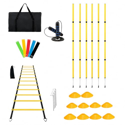 Exercise Bands & Workout Equipment Set, 5 Resistance Bands, Agility Ladder, Speed Rope, 10 Cones, Carrying Bag, Home Gym for Women