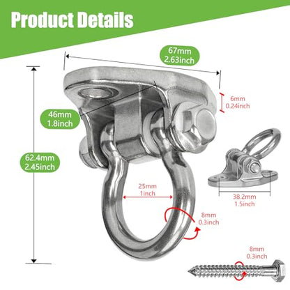 2 Heavy Duty Swing Hangers Stainless Steel 304 Anti-Rust, Innovative Double Security Protection, 2000 lb Capacity 180° Swing, Playground Porch Yoga Seat Trapeze Wooden Sets Indoor Outdoor