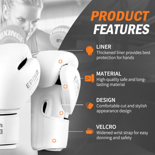 Boxing Gloves for Men Women Adults - color: White, size: 10oz