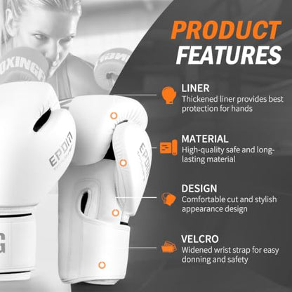 Boxing Gloves for Men Women Adults - color: White, size: 10oz