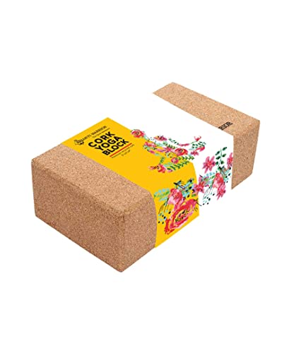 Shakti Warrior Align Cork Yoga Block - Artist Designed, Premium eco friendly cork block, Non Slip, Non Toxic, Great for Regular & Hot Yoga, Pilates and Workouts (9 inch x 6 inch x 3 inch)