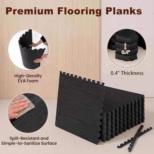 Giantex 25 Pcs Faux Wood Grain EVA Foam Tiles, 24"x24" Interlocking Floor - color: Black, size: 100 Sq.Ft (25 Tiles)