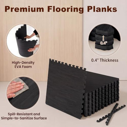 Giantex 25 Pcs Faux Wood Grain EVA Foam Tiles, 24"x24" Interlocking Floor - color: Black, size: 100 Sq.Ft (25 Tiles)