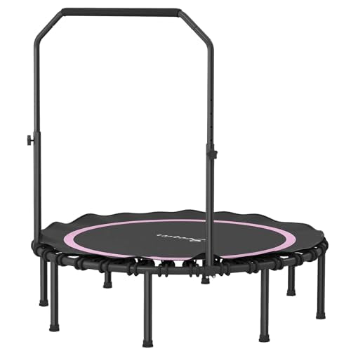 40/48 Inch Foldable Fitness Trampoline – Adjustable Foam Handle, Quiet Stable Rebounder for Home Gym, Kids & Adults – Indoor/Outdoor Exercise Equipment - color: Pink
