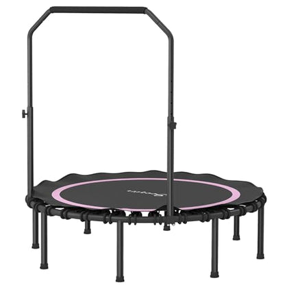 40/48 Inch Foldable Fitness Trampoline – Adjustable Foam Handle, Quiet Stable Rebounder for Home Gym, Kids & Adults – Indoor/Outdoor Exercise Equipment - color: Pink