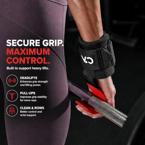 Weight Lifting Hooks (Pair) for Deadlifts, Pull Ups, Rows & Shrugs - Heavy Duty Gym Hooks with 8mm Padded Wrist Straps, Secure Grip Support for Weightlifting, Powerlifting & Strength Training - color: Red
