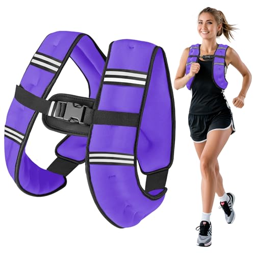 6lb/8lb/12lb/16lb/20Lb Weighted Vest Woman Men with Reflective Stripe, Chest Size Adjustable Strength Training Weight Vest for Walk Running Jogging - color: Purple, size: 8 Lbs