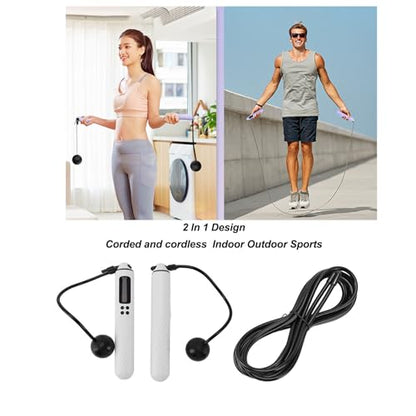 Jump Rope with Counter, Weighted Cordless Skipping Rope for Fitness, Rechargeable Ropeless Jump Rope with Digital Display for Men Women Kids Home Gym Cardio Training