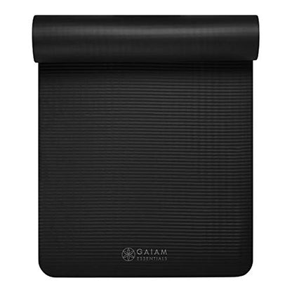 Gaiam Yoga Mat, Pilates & Exercise Mat, Thick Mat 2/5" (10mm) Workout Mat with Easy-Cinch Carrying Strap for Home & Gym Workouts - color: Black