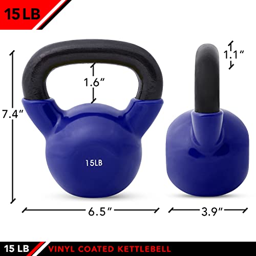 JFIT Kettlebell Weights Vinyl Coated Iron - style: 15lb (Navy Blue)