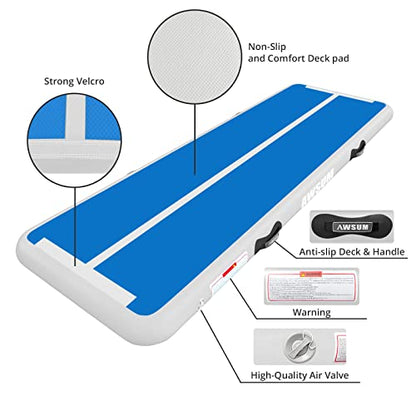 AWSUM Inflatable Gymnastics Mat, Tumble Track Air Mats with Pump - color: Blue/White, size: 23ft*5ft*4in(7*1.5*0.1M)