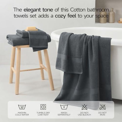 ecolook 2 Pack 100% Cotton Bath Towels, 28 x 55 Inches, Soft | Lightweight, Highly Absorbent & Quick Dry Body Towels for Bathroom, Shower, Gym & Daily Use, Dark Gray - color: Dark Gray