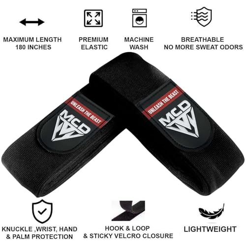 MCD Boxing Wraps for Men & Women 4.5m/180” Boxing Hand Wraps for Bᴏxing Gloves with Thumb Loop Muay Thai Hand Wrаps Semi-Elastic Wrist Wrаps Bᴏxing Wrap for MMA, Muay Thai & Martial Arts Training - color: Black