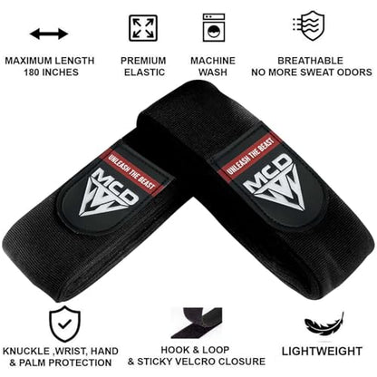 MCD Boxing Wraps for Men & Women 4.5m/180” Boxing Hand Wraps for Bᴏxing Gloves with Thumb Loop Muay Thai Hand Wrаps Semi-Elastic Wrist Wrаps Bᴏxing Wrap for MMA, Muay Thai & Martial Arts Training - color: Black