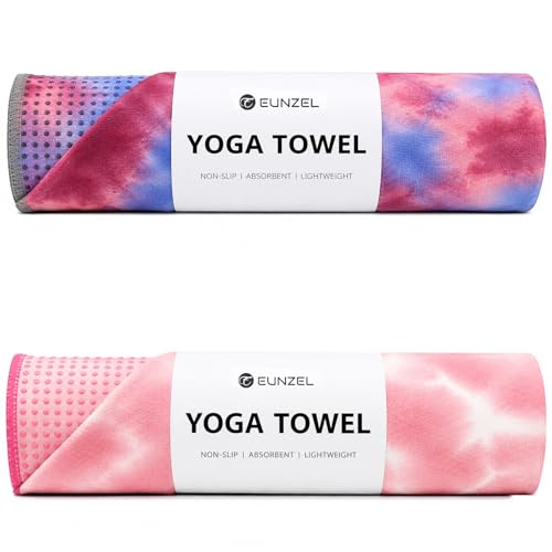 Eunzel 2 Pack Yoga Towel,Hot Yoga Mat Towel with Grip Dots Sweat Absorbent Non-Slip for Hot Yoga, Pilates and Workout 24" x72, Coral Sunrise & Azure Twilight - color: Z-coral Sunrise & Azure Twilight, size: 72" x 24"