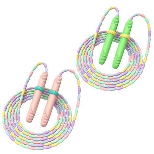 Beaded Jump Rope 1 Pack/2 Pack, ACEONE Segmented Skipping Rope for Kids Adults, Adjustable Tangle-Free Toddler Jumping Rope for Fitness Exercise Training - color: Green+Pink