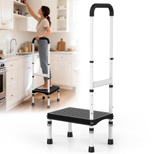 RV Step Stool with Handle for Elderly,1 Step Ladder with Handrail, Reinforced PP Wide Platform, Adjustable Height, Portable Stairs for Hot Tub/Camper/Mobile Home/Porch/SPA Pool/Pet Stairs - size: 1 Step-Adjustable Height