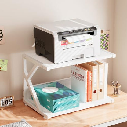 aboxoo Desktop Printer Stand with 2 Tier Wood Storage Shelves,Under Desk Printer Table,Multi-Purpose Home Office Desk Organizer for Fax Machine, Scanner (White) - color: White