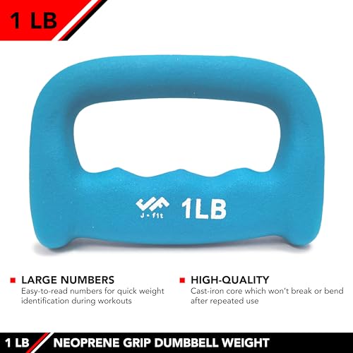 JFIT Neoprene D Grip Dumbbells - Single Weights 1LB-5LB - Premium Non-Slip, Hand Weights, Ergonomic Design - style: 1 Pound