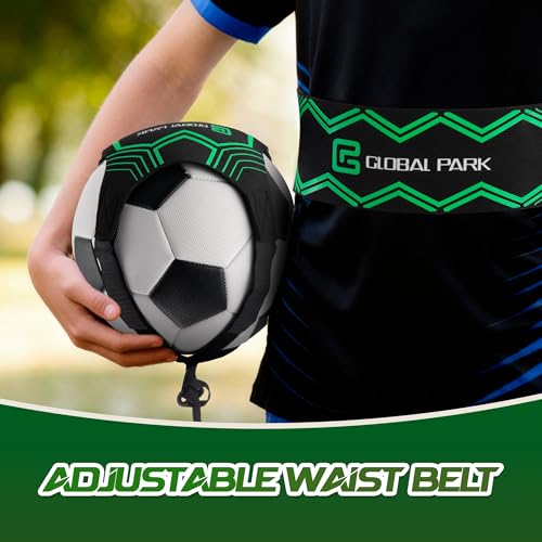 Global Park Soccer Trainer Adjustable Waist Belt - Football Training Equipment Aid for Ball Control, Passing & Shooting, Kick Throw Trainer Solo Practice Volleyball, Rugby for Kids Adults at Home - color: Green