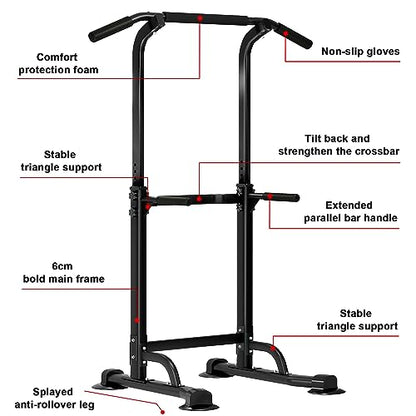 SogesHome Power Tower Pull Up Bar and Dip Station, Height Adjustable Dip Stand Exercise Machine for Home Gym, Multi-Functional Free Standing Strength Training Fitness Workout Station - color: Black