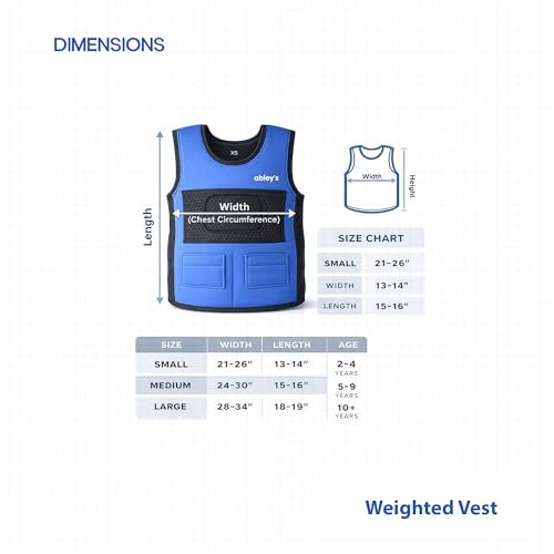abley's Children's Sensory Weighted Vest for Children with Sensory Issues, Autism, ADHD | Adjustable Therapeutic Support | Compression Vest | Includes 6 Removable Weights | Blue, Small