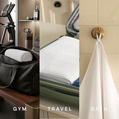 S&T INC. Aura Microfiber Waffle Bath Towels, 4 Pack, Quick-Dry, Ultra Absorbent, Lightweight Towels for Bathroom, 30 inches x 60 inches, 420GSM, White
