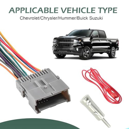 3 PCS Car Radio Wiring Harness, Vehicle Audio CD Player Modified Tail Cable with Adapter, Perfectly Fits Car Audio Connector System, Compatible with Chrysler, Hummer, Buick, Suzuki (Gray)