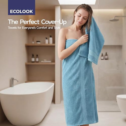 ecolook 2 Pack 100% Cotton Bath Towels, 28 x 55 Inches, Soft | Lightweight, Highly Absorbent & Quick Dry Body Towels for Bathroom, Shower, Gym & Daily Use, Blue - color: Blue